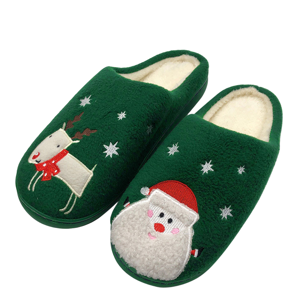 Green 6Pairs - Christmas Holiday Santa Rudolph Soft Home Indoor Floor Slippers