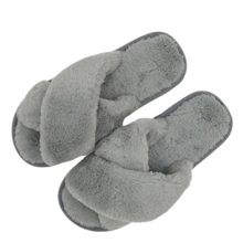 Load image into Gallery viewer, Gray 6Pairs - Solid Crisscross Faux Fur Soft Home Indoor Floor Slippers
