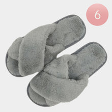 Load image into Gallery viewer, Gray 6Pairs - Solid Crisscross Faux Fur Soft Home Indoor Floor Slippers
