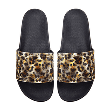 Load image into Gallery viewer, Black Bling Leopard Patterned Slide Sandal Slippers
