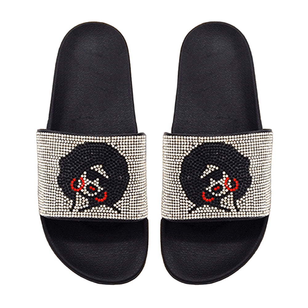 Silver Bling Afro Girl Slide Sandal Slippers