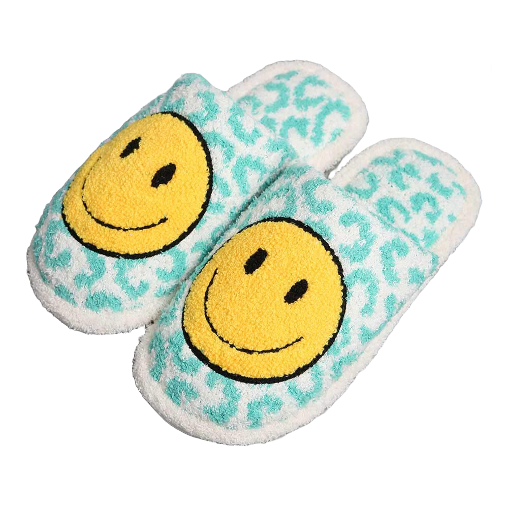 Smile Accented Leopard Patterned Soft Home Indoor Floor Slippers