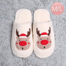 Load image into Gallery viewer, White Santa Hat Rudolph Print Soft Home Indoor Floor Slippers
