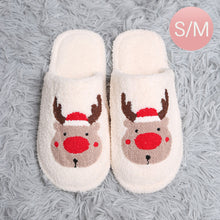 Load image into Gallery viewer, White Santa Hat Rudolph Print Soft Home Indoor Floor Slippers
