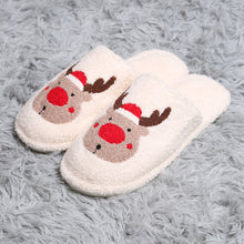 Load image into Gallery viewer, White Santa Hat Rudolph Print Soft Home Indoor Floor Slippers
