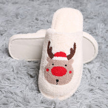 Load image into Gallery viewer, White Santa Hat Rudolph Print Soft Home Indoor Floor Slippers
