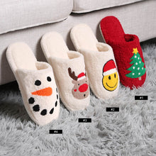 Load image into Gallery viewer, White Santa Hat Rudolph Print Soft Home Indoor Floor Slippers
