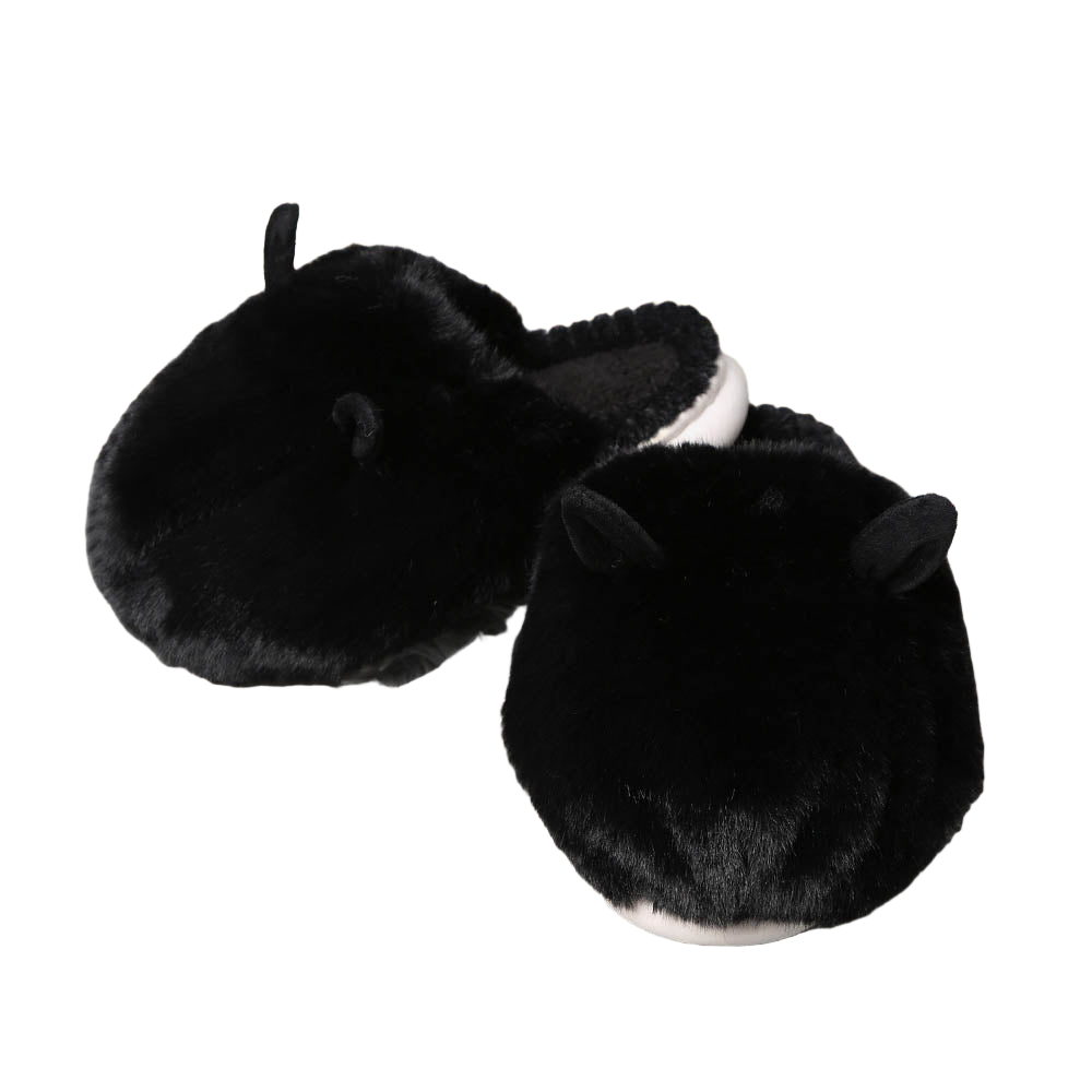 Black Fuzzy Faux Fur Bunny Soft Home Indoor Floor Slippers