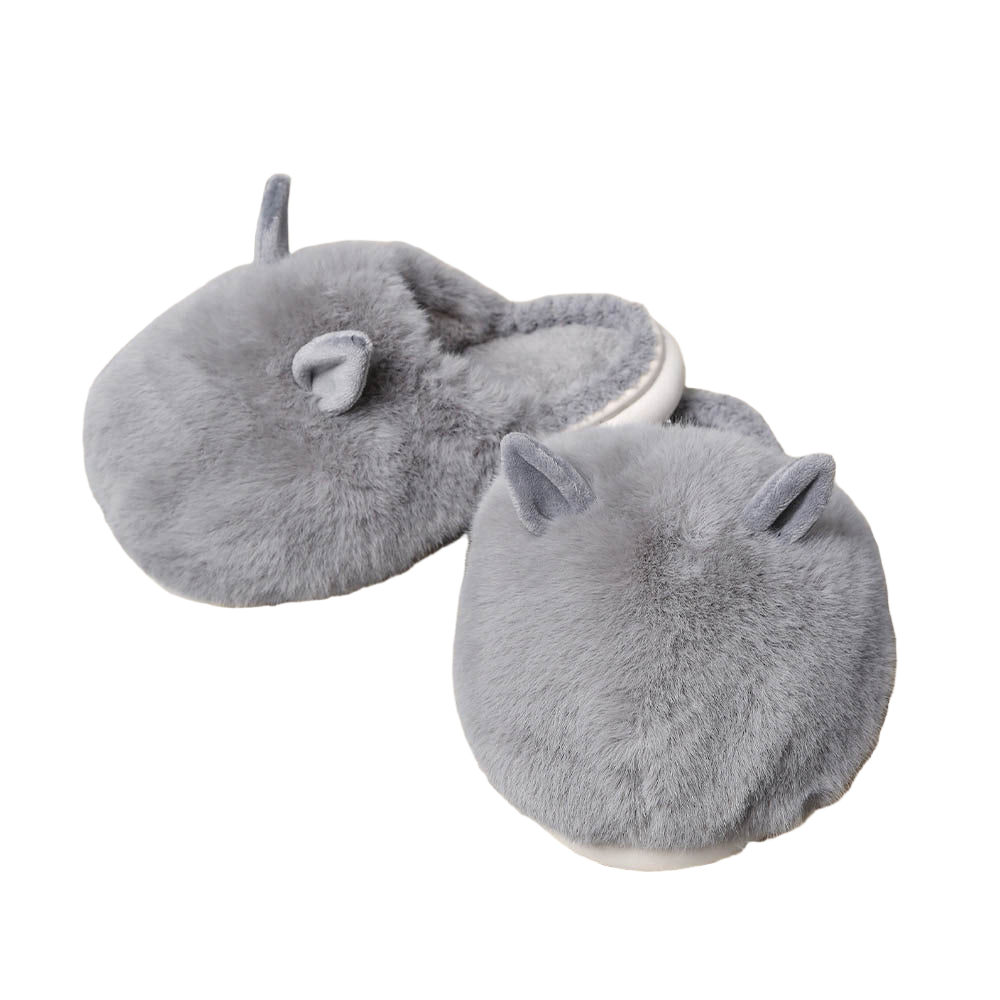 Gray Fuzzy Faux Fur Bunny Soft Home Indoor Floor Slippers