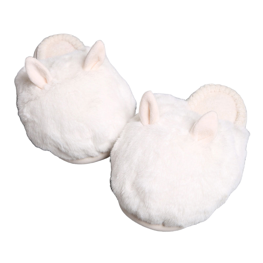 Ivory Fuzzy Faux Fur Bunny Soft Home Indoor Floor Slippers