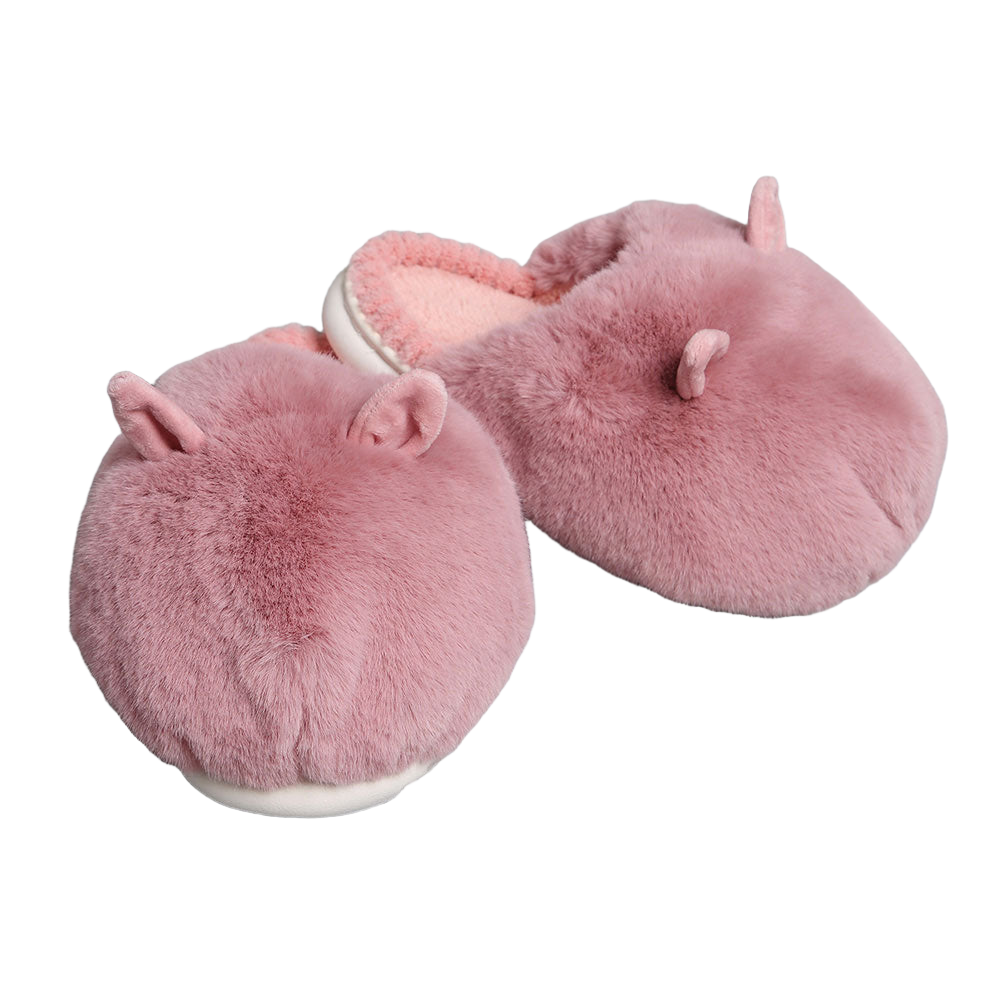 Pink Fuzzy Faux Fur Bunny Soft Home Indoor Floor Slippers