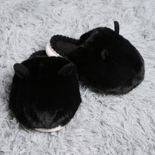 Load image into Gallery viewer, Black Fuzzy Faux Fur Bunny Soft Home Indoor Floor Slippers
