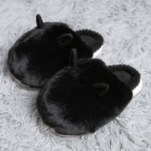 Load image into Gallery viewer, Black Fuzzy Faux Fur Bunny Soft Home Indoor Floor Slippers
