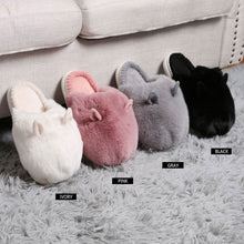 Load image into Gallery viewer, Black Fuzzy Faux Fur Bunny Soft Home Indoor Floor Slippers
