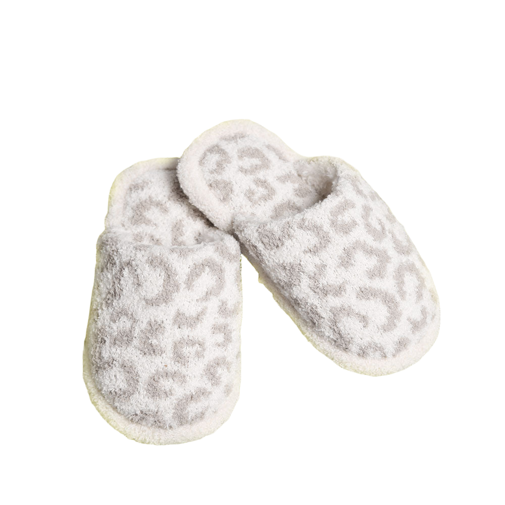 Gray Leopard Patterned Soft Home Indoor Floor Kids Slippers