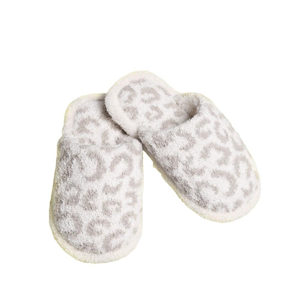 Gray Leopard Patterened Soft Home Indoor Floor Kids Slippers