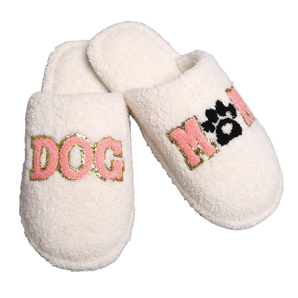 White Dog Mom Message Paw Pointed Soft Home Indoor Floor Slippers