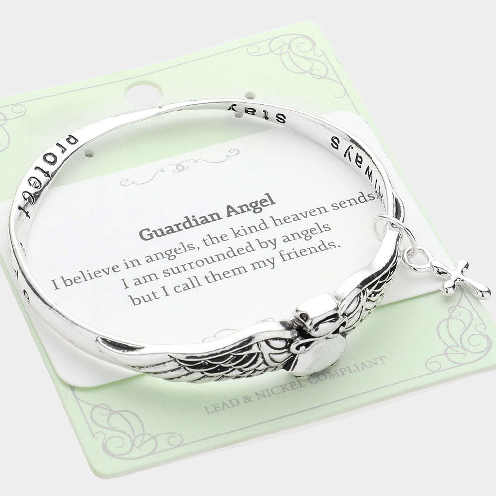 Silver Guardian angel cross charm metal bracelet