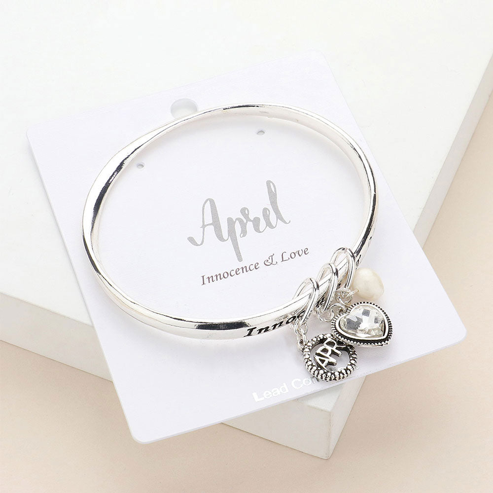Clear 'Innocence & Love' April Heart Birthday Stone Charm Bracelet