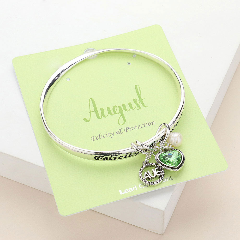 Silver 'Felicity & Protection' August Heart Birthday Stone Charm Bracelet