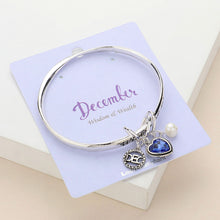 Load image into Gallery viewer, Silver &#39;Wisdom &amp; Wealth&#39; December Heart Birthday Stone Charm Bracelet
