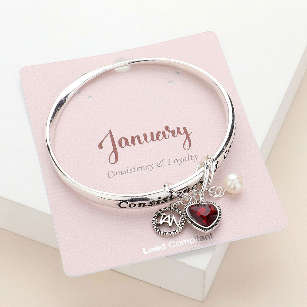 Red 'Consistency & Loyalty'  January Heart Birthday Stone Charm Bracelet