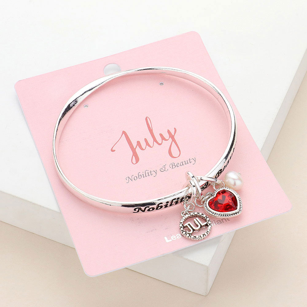 Red 'Nobility & Beauty' July Heart Birthday Stone Charm Bracelet
