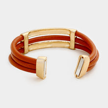 Load image into Gallery viewer, Gold Don&#39;t Worry Be Happy Faux Leather Magnetic Bracelet
