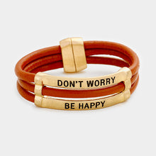 Load image into Gallery viewer, Gold Don&#39;t Worry Be Happy Faux Leather Magnetic Bracelet
