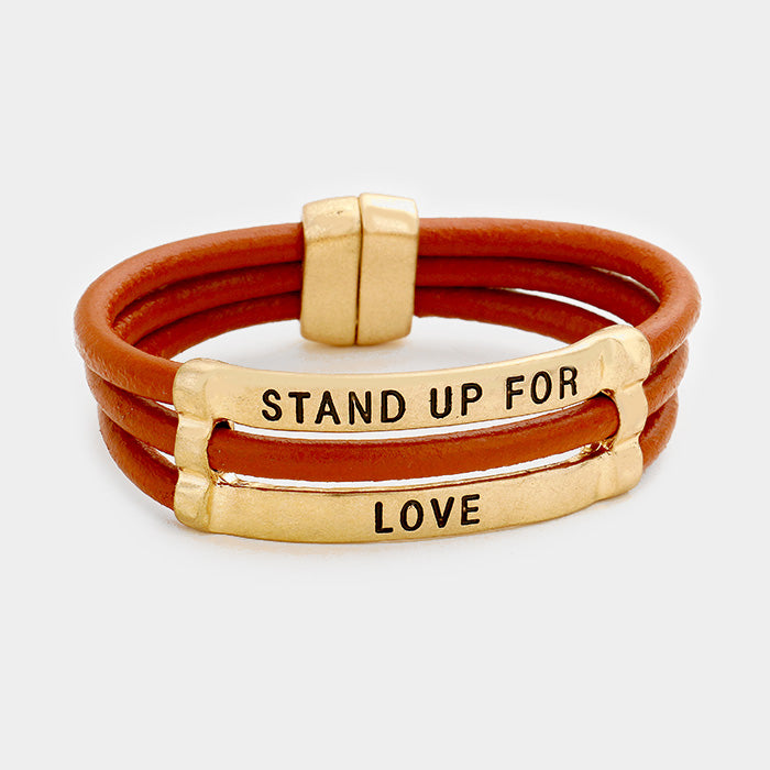 Gold Stand Up for Love Faux Leather Magnetic Bracelet