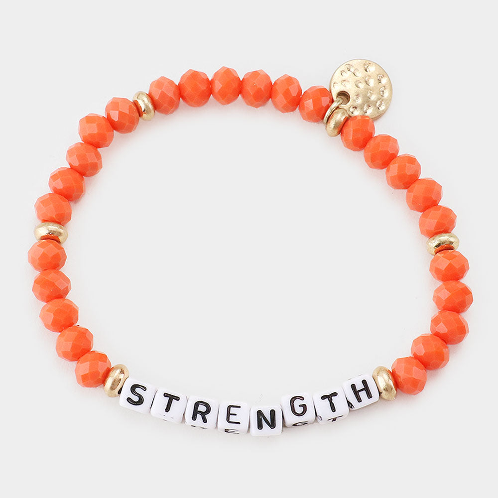 Orange Strength Faceted Beaded Stretch Bracelet