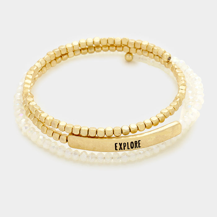 White Explore glass bead coil bracelet