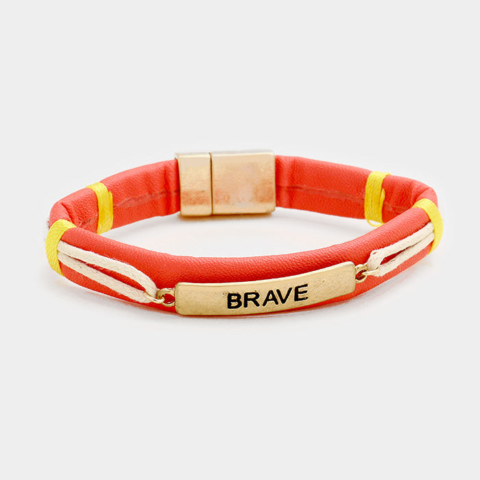 Orange Weave Cord Brave Metal Bar Magnetic Bracelet