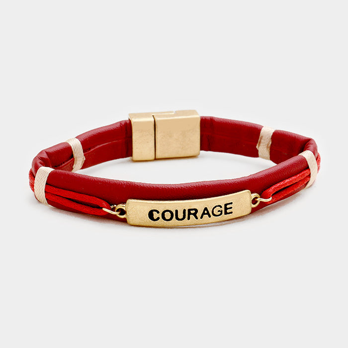 Gold Weave Cord Courage Metal Bar Magnetic Bracelet