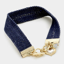 Load image into Gallery viewer, Gold Always in my heart message bar &amp; denim toggle bracelet
