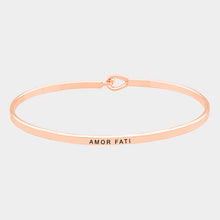 Load image into Gallery viewer, Rose Gold Amor Fati Brass Thin Metal Hook Bracelet
