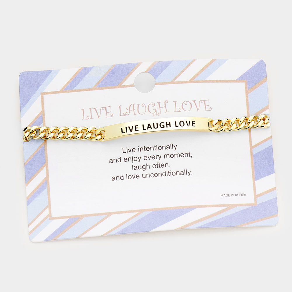 Gold LIVE LAUGH LOVE Curved Metal  Bar Message Bracelet