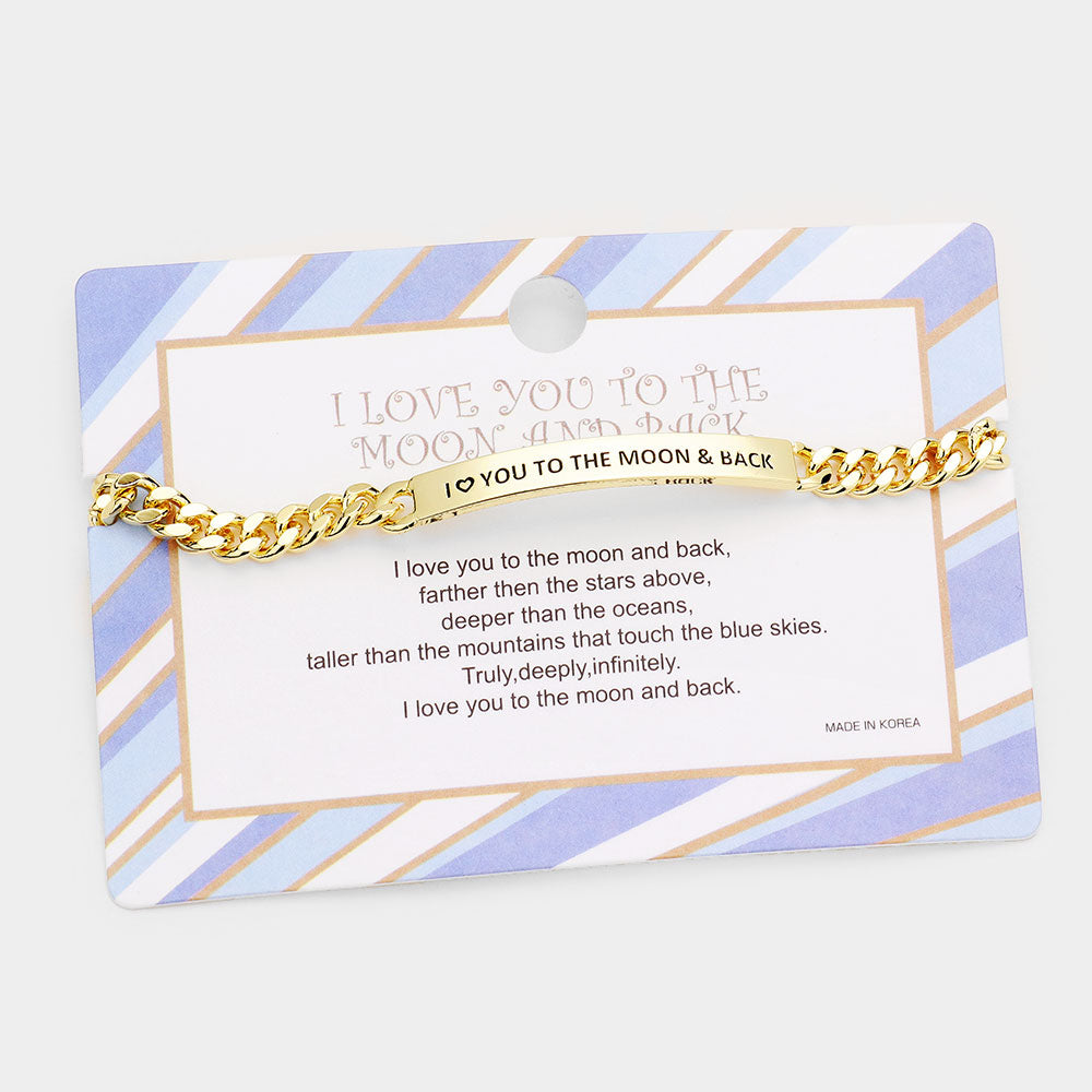 Gold I LOVE YOU TO THE MOON & BACK Curved Metal Bar Message Bracelet