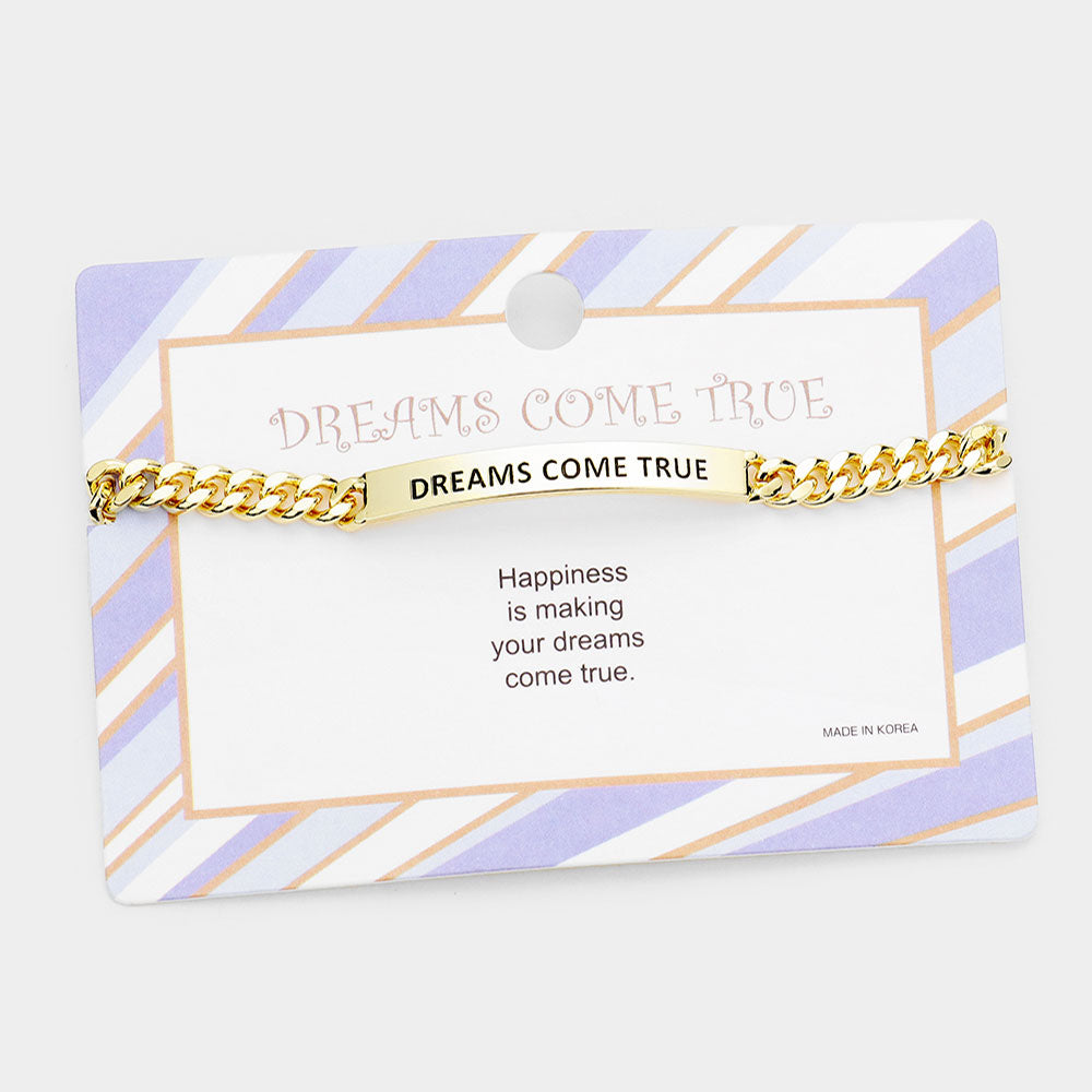 Gold DREAMS COME TRUE Curved Metal Bar Message Bracelet