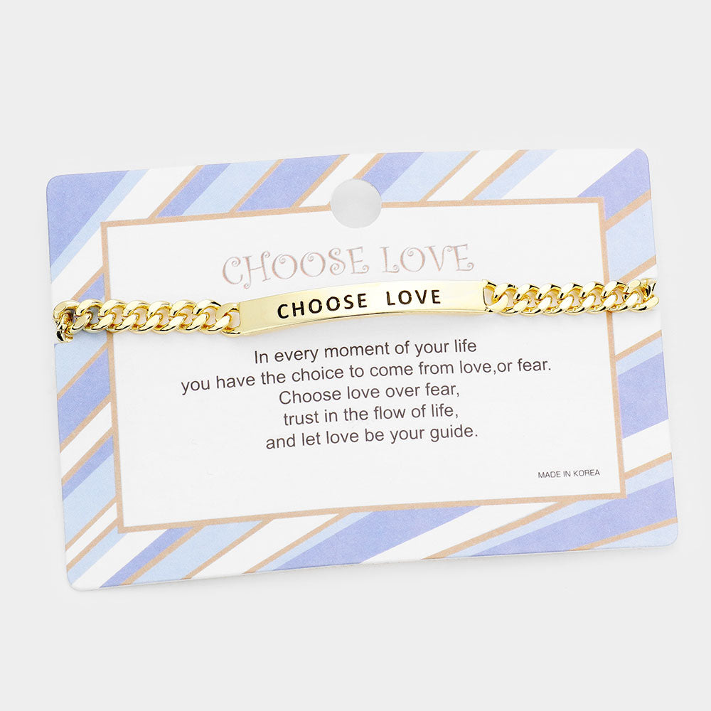 Gold CHOOSE LOVE Curved Metal Bar Message Bracelet