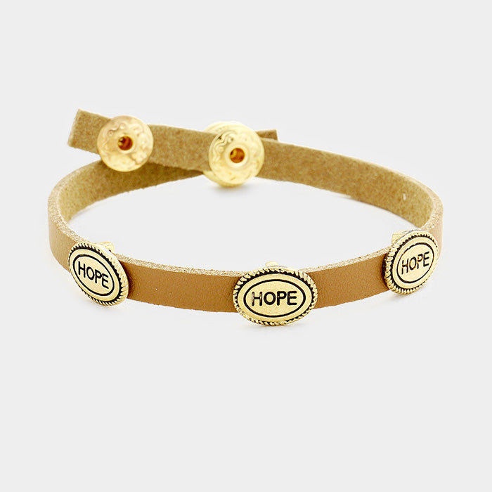 Gold Hope Faux Leather Snap Button Bracelet