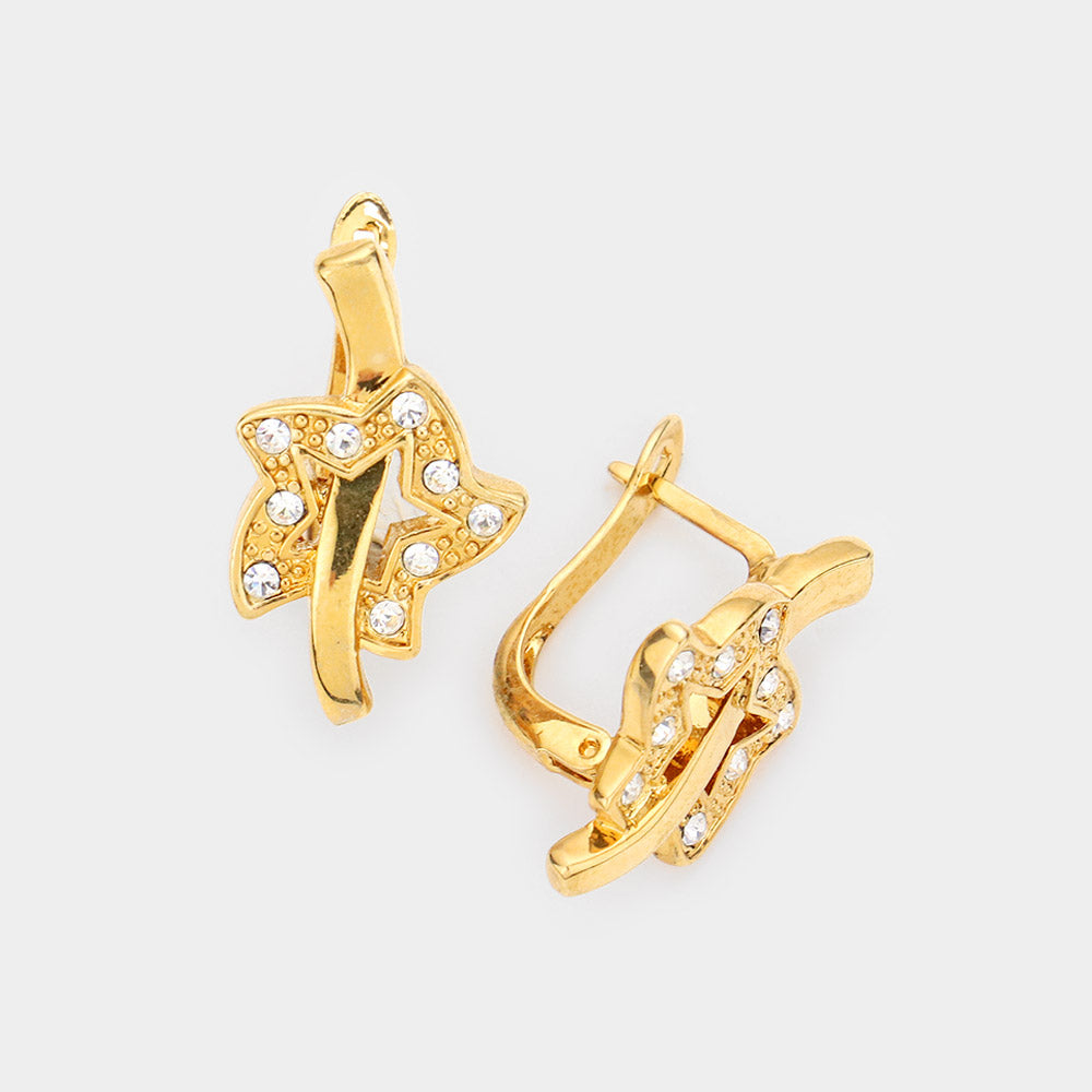 Gold Rhinestone Embellished Star Earrings