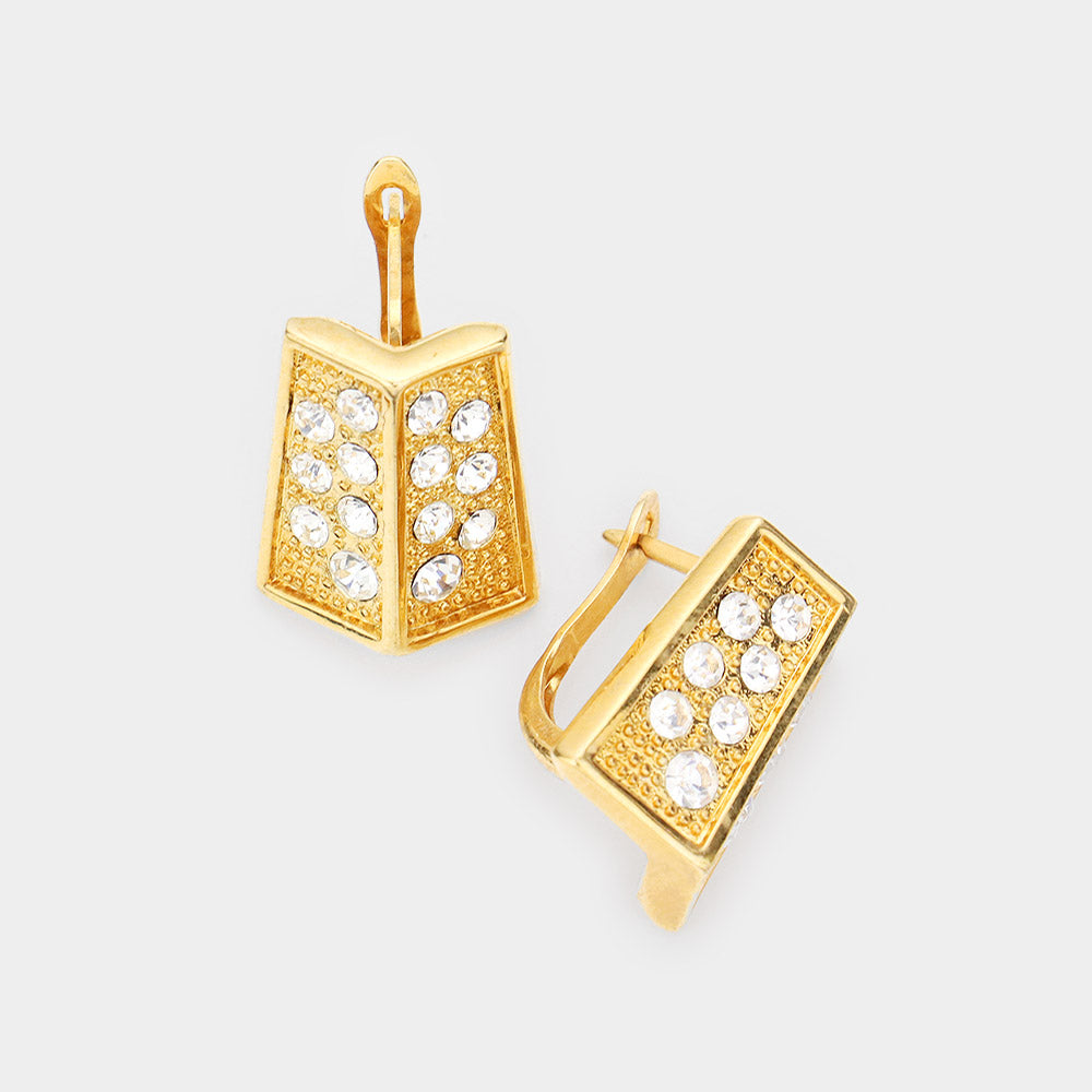 Gold Rhinestone Embellished Angled Metal Earrings