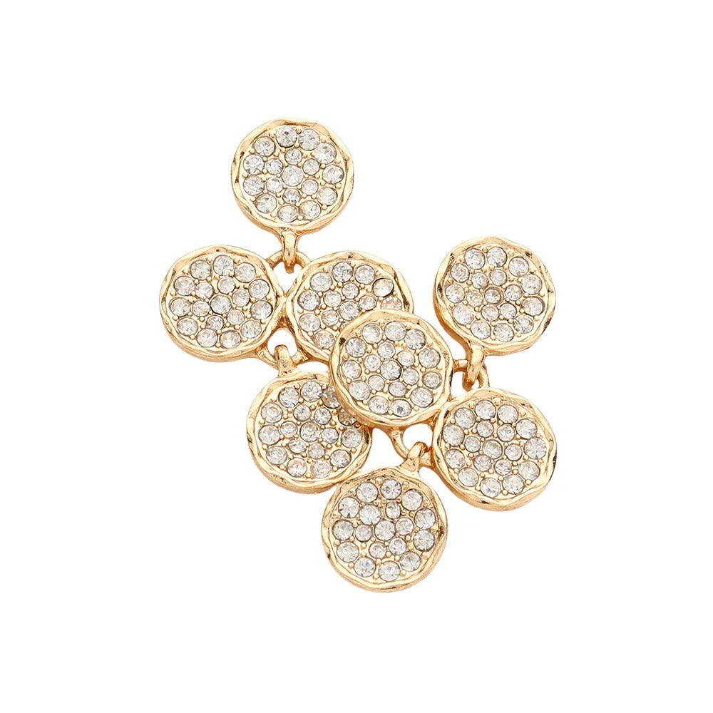 Gold Crystal Rhinestone Pave Disk Cluster Earrings