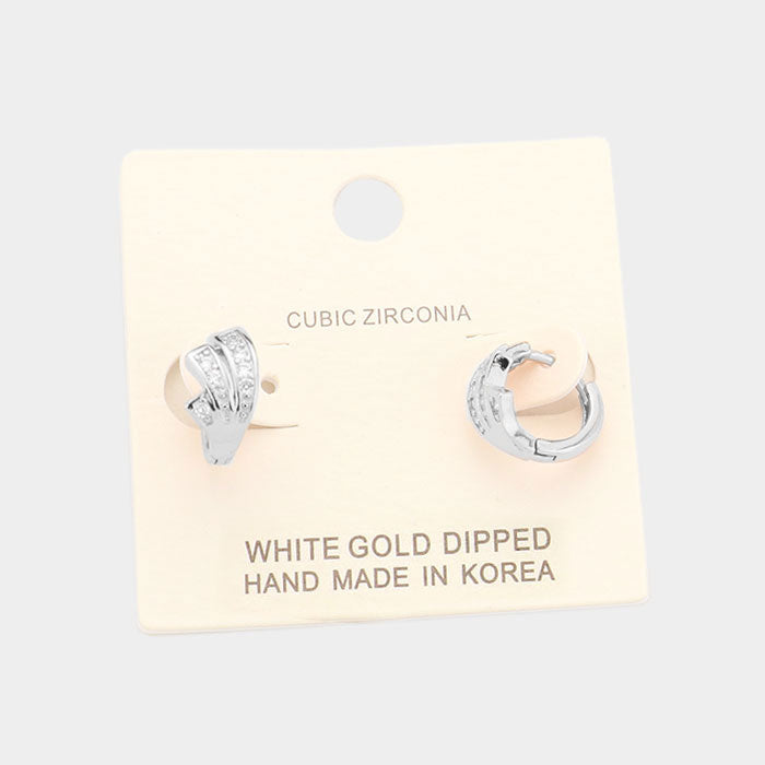 Gold White Gold Dipped Cubic Zirconia Huggie Earrings