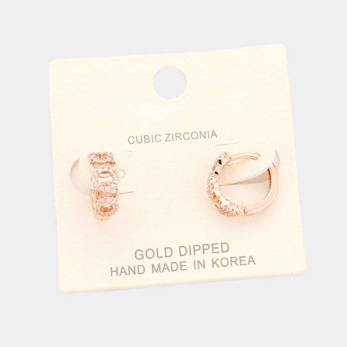 Rose Gold Gold Dipped Cubic Zirconia Multi Round Huggie Earrings