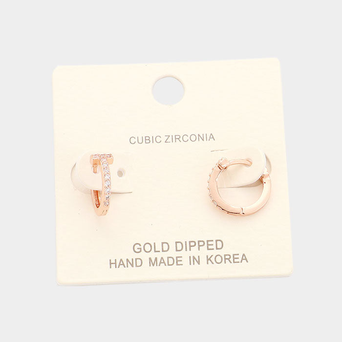 Rose Gold Gold Dipped Cubic Zirconia Huggie Earrings