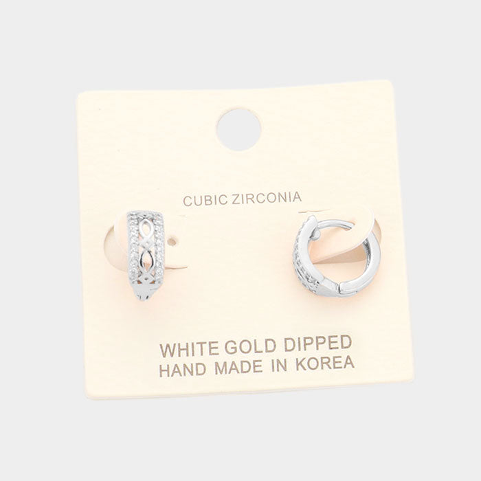 Gold White Gold Dipped Cubic Zirconia Huggie Earrings