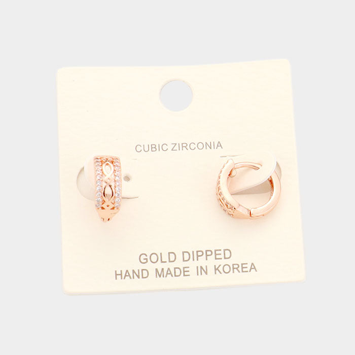 Rose Gold Gold Dipped Cubic Zirconia Huggie Earrings