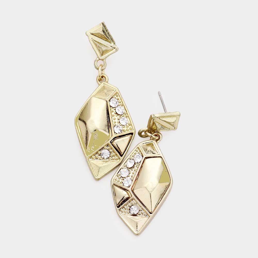 Gold Crystal detail geo metal earrings